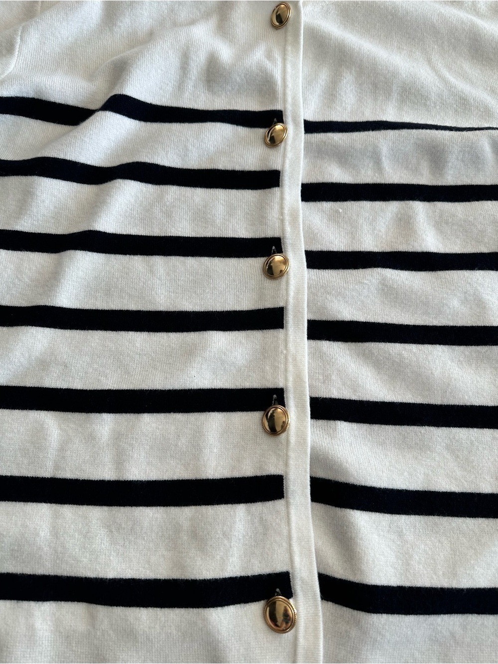 Jilly Box Smash + Tess White Cardigan with Navy Stripes & Gold Buttons M/L - Picture 8 of 15